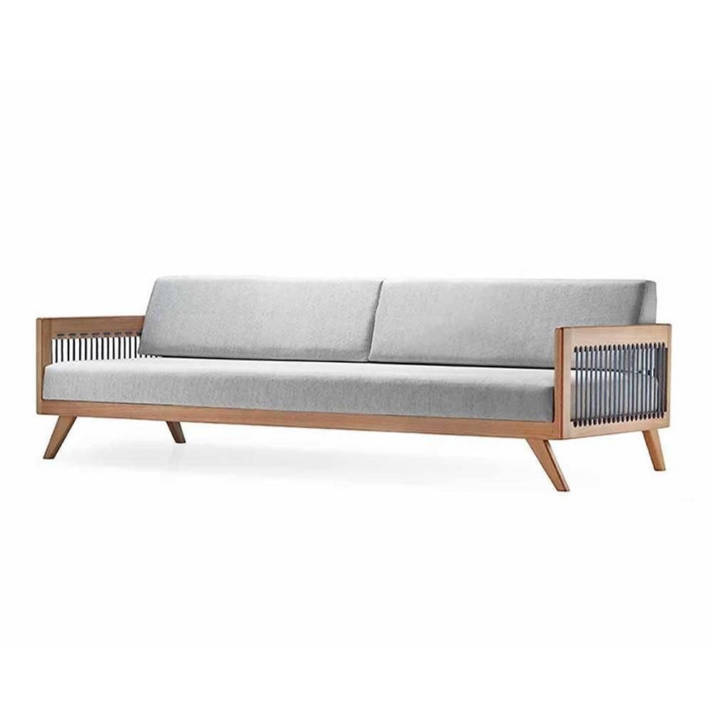 Sofá 4 Lugares Saibi Ozki 240Cm Poliéster Cinza Madeira Eucalipto Cedro Corda Náutica Plana Duna