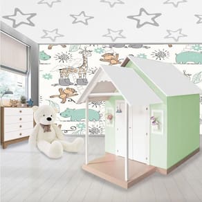 Casinha De Brinquedo Artesanal Mdf Com Telhado Branco-verde L12 - Gran Belo