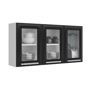 Armário De Cozinha Aéreo Luce Preto 3Portas 3Vidros Itatiaia