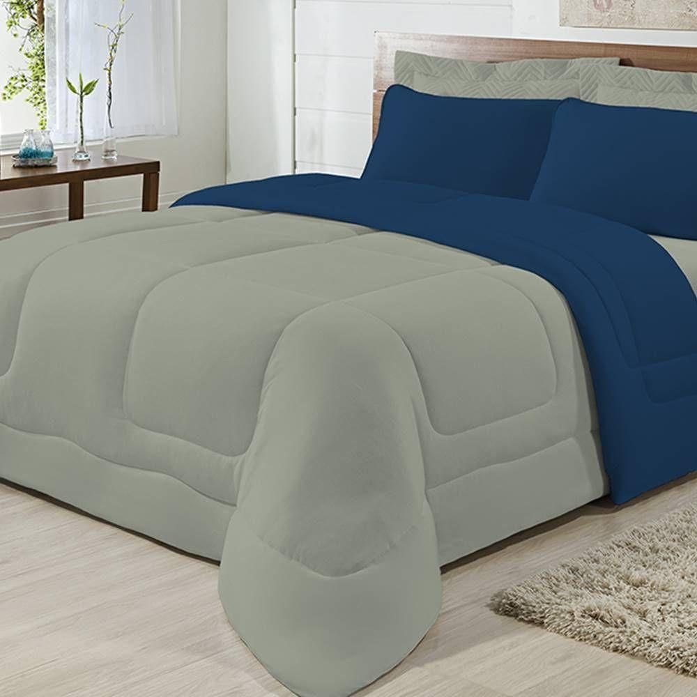Edredom Dupla Face 100% Algodão Malha King Gran Moratta 01 Peça - Marinho- Cinza