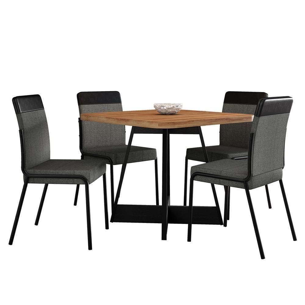 Conjunto Sala De Jantar Seul 4 Cadeiras Carraro Grafite/preto/nogal