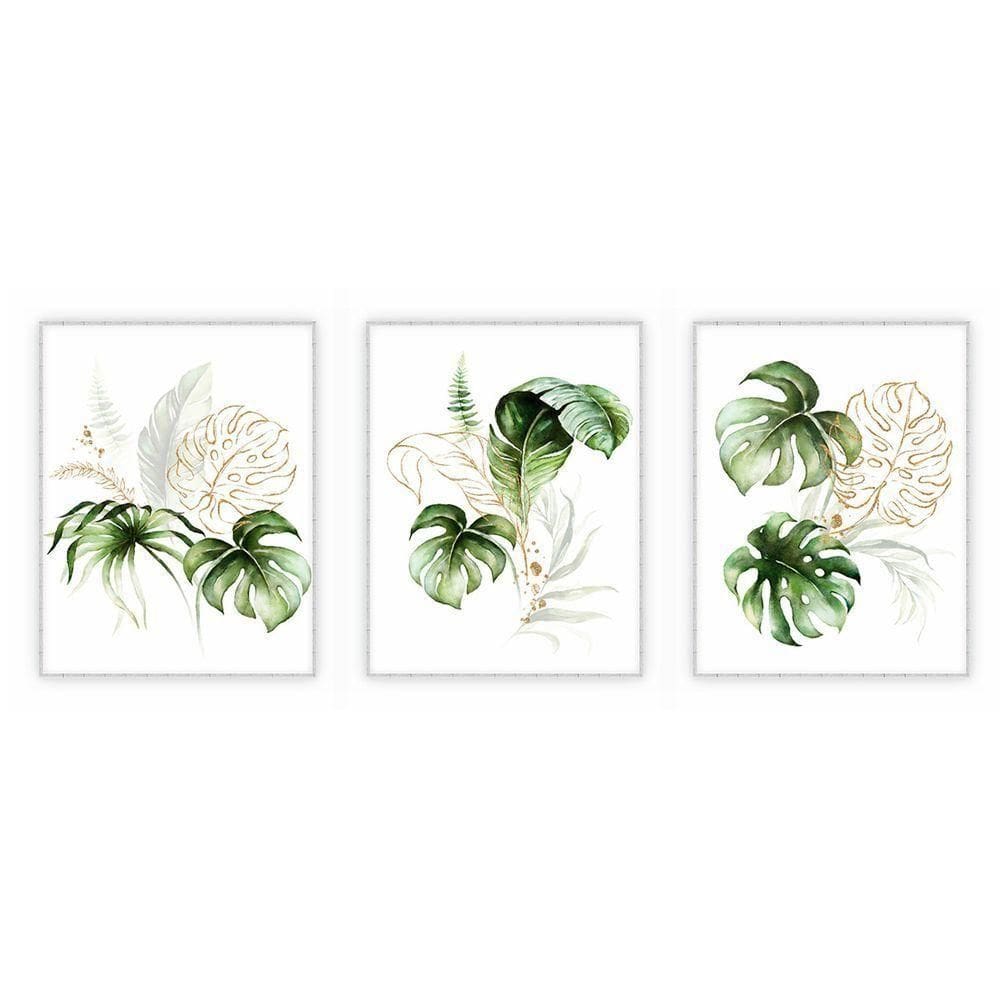 Kit Com 3 Quadros Decorativos Florais Com Moldura Para Sala Quarto Escritório 52x67 Floral 018