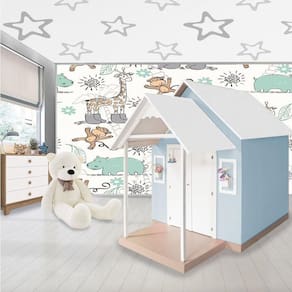 Casinha De Brinquedo Artesanal Mdf Com Telhado Branco-azul Bebê L12 - Gran Belo