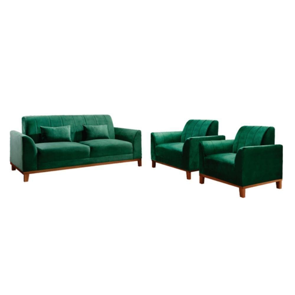 Conjunto Namoradeira E Poltronas Versace Via Encanto Veludo Verde