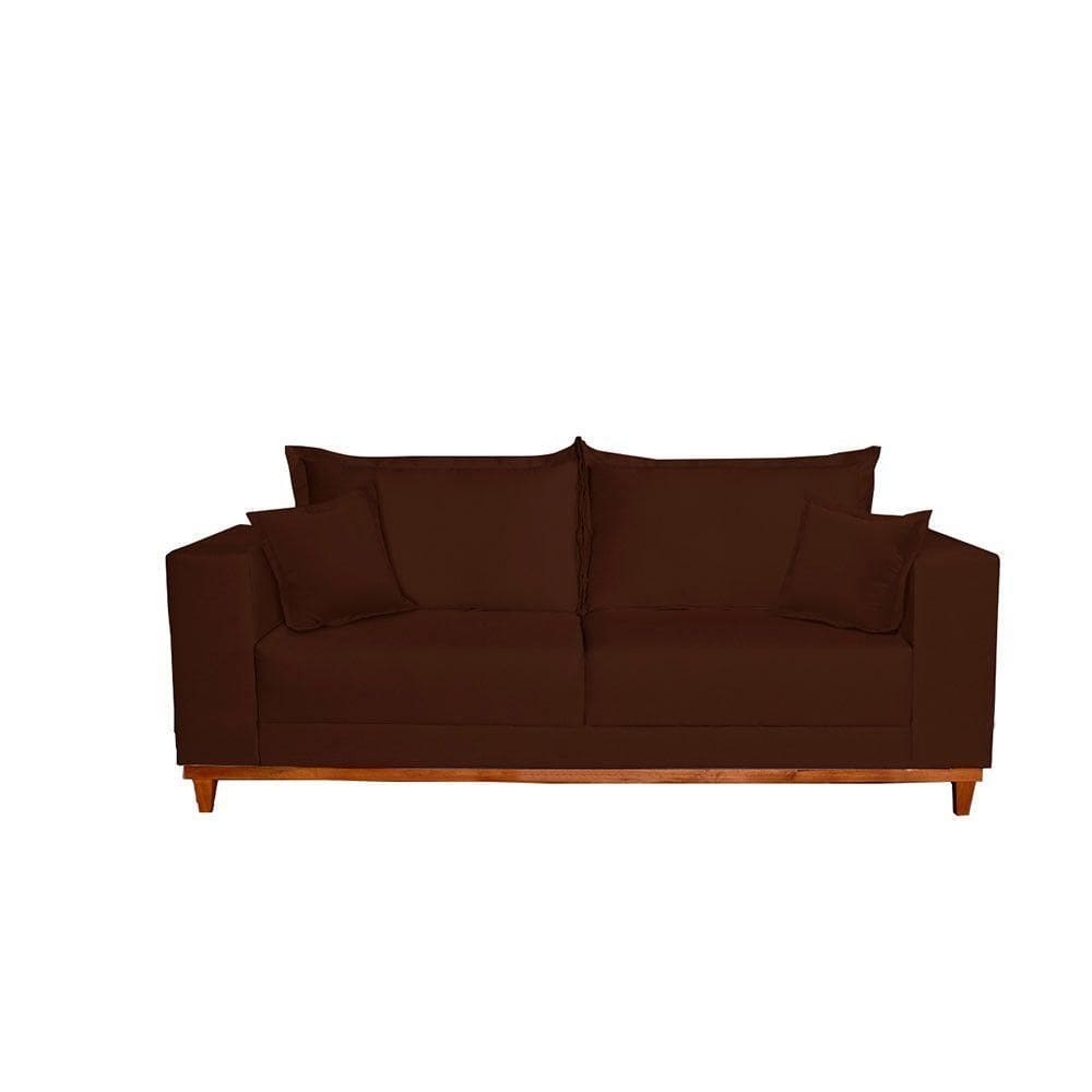 Sofá Fixo Living 3 Lugares Pequim Veludo Bege Marrom