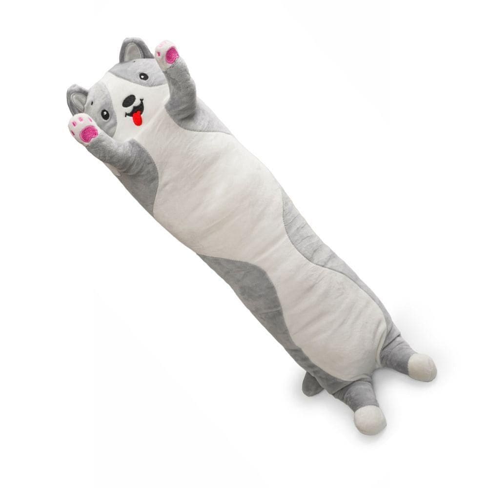 Travesseiro Corpo Pelucia Abraçar Hug Me Up Confortável 70cm Dogão Cinza