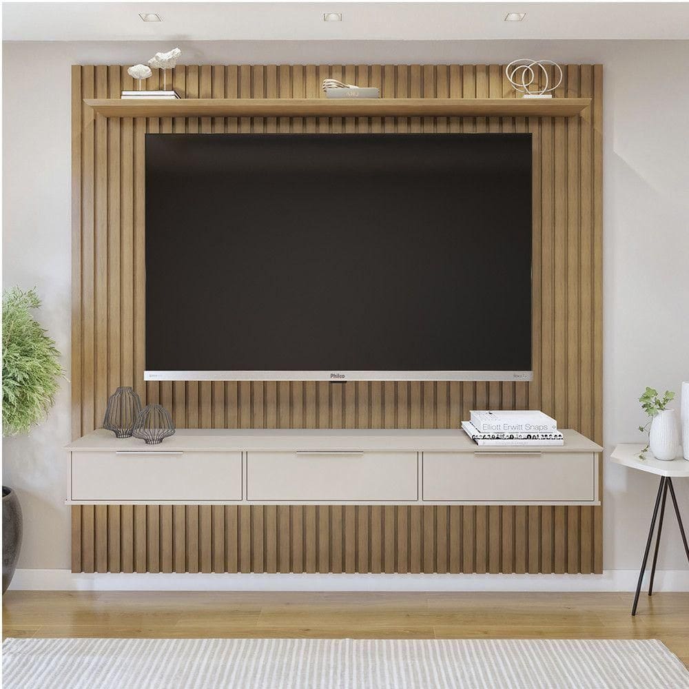 Painel Suspenso 227,6 Cm Com Nicho Vitória 100% Mdf Cinamomo/off White
