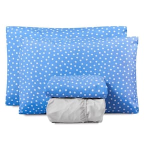 Jogo De Lençol King Classic Estampado 160 Fios 4 Peças Poa Azul