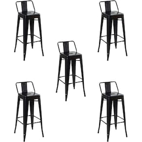 Kit 5 Banquetas Alta Oficial Iron Tolix Com Encosto Preto