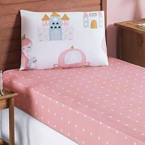 Jogo De Lençol Carrosel Solteiro 2 Peças Infantil Estampado Divertido - Princesa - 100% Poliéster