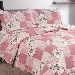 Kit Cobre Leito Colcha Daily Queen 3 Peças Dupla Face Estampado - Patchwork 37 - 100% Poliéster
