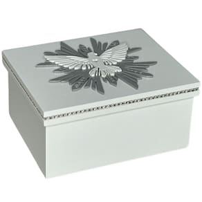 Caixa Strass Presente Para Batizado Com Símbolo Pomba Do Espirito Santo (20x16x10)