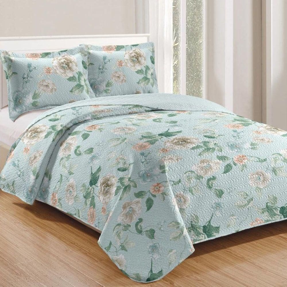Kit Cobre Leito Colcha Daily Queen 3 Peças Dupla Face Estampado Floral - Floral 23 - 100% Poliéster