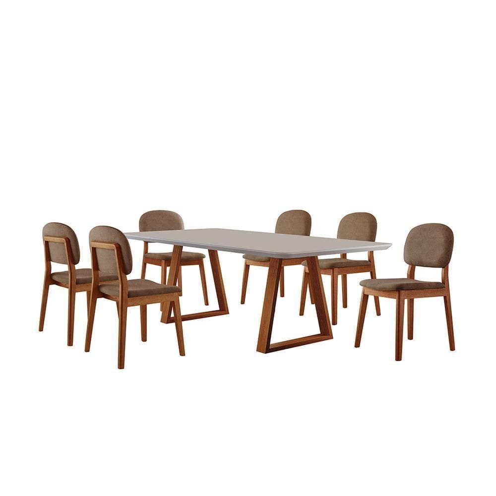 Conjunto Sala De Jantar Mesa Viena 160x90cm Tampo Retângular Vidro-mdf Off White Com 6 Cadeiras évora Courino Marrom