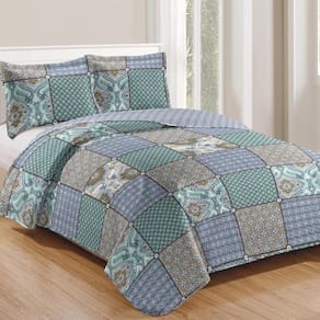 Kit Cobre Leito Colcha Daily Queen 3 Peças Dupla Face Estampado - Patchwork 26 - 100% Poliéster