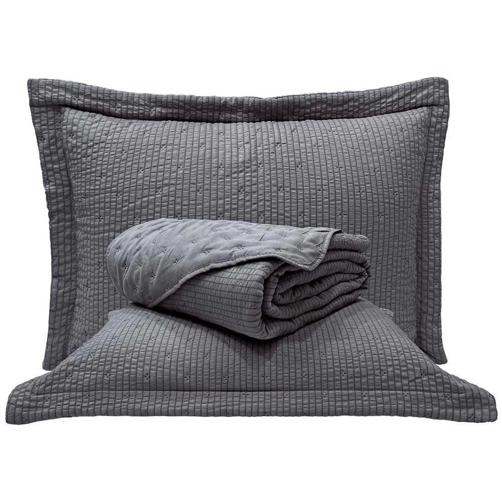 Kit Cobre Leito Colcha Craft Queen 3 Peças Percal 300 Fios Dupla Face Texturizado - Cinza