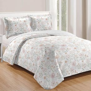 Kit Cobre Leito Colcha Daily Queen 3 Peças Dupla Face Estampado Floral - Floral 18 - 100% Poliéster