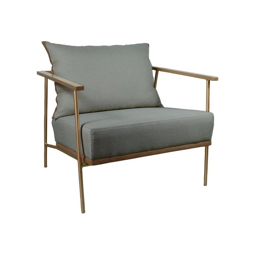 Poltrona Roma Em Metal Dourado Cor Linho Cinza