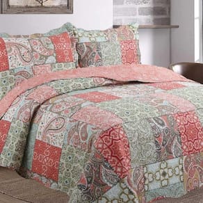 Kit Cobre Leito Colcha Daily King 3 Peças Dupla Face Estampado - Patchwork 35 - 100% Poliéster