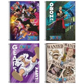 Kit C- 4 Caderno Universitário One Piece Tilibra Capa Dura Espiral - 1m 80 Folhas