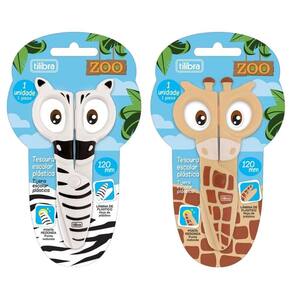 Kit Tesoura Escolar Plástica Zoo Zebra E Girafa Tilibra - 120mm