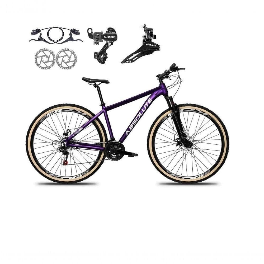 Bicicleta Aro 29 Absolute Nero 5 Shimano Freios Hidráulicos 24v Garfo Suspensão Pneu Faixa - Roxo Tam.17
