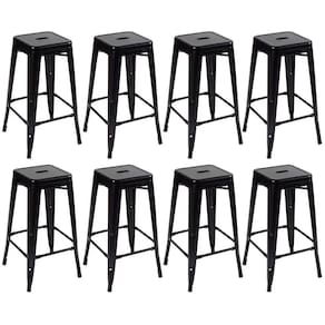 Kit 8 Banquetas Altas Iron Tolix Industrial Empilhavel Bar 76 Cm - Preto