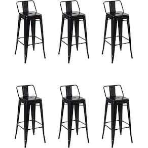 Kit 6 Banquetas Alta Oficial Iron Tolix Com Encosto Preto