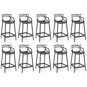 Kit 10 Banquetas Média Allegra 66cm Design Cozinha/bancada - Preto