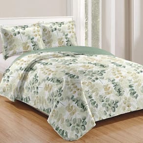 Kit Cobre Leito Colcha Daily Queen 3 Peças Dupla Face Estampado - Floral 29 - 100% Poliéster