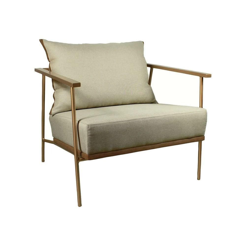 Poltrona Roma Em Metal Dourado Linho Bege Claro