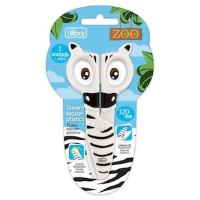 Tesoura Escolar Plástica Zoo Zebra Tilibra - 120mm