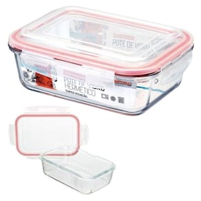 Vasilha De Vidro Hermético Marmita Com Tampa 1040ml Mantimentos Para Microondas Freezer Congelador Geladeira Comida Pote