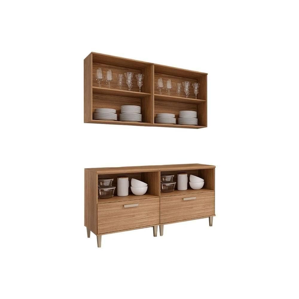 Cozinha Bella 4 Peças S- Portas (2 Armários + 2 Balcões) 160cm Freijo Mgm