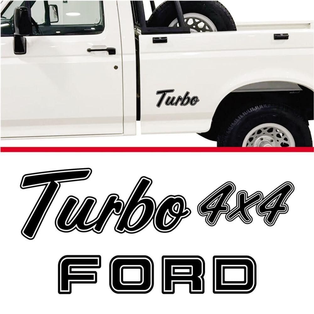 Kit Emblema Adesivo Ford F1000 Turbo 4x4 Em Preto F10001 Preto