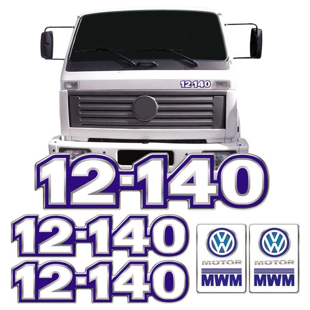 Kit Emblemas 12-140 Caminhão Mwm Volkswagen Adesivo Branco Azul