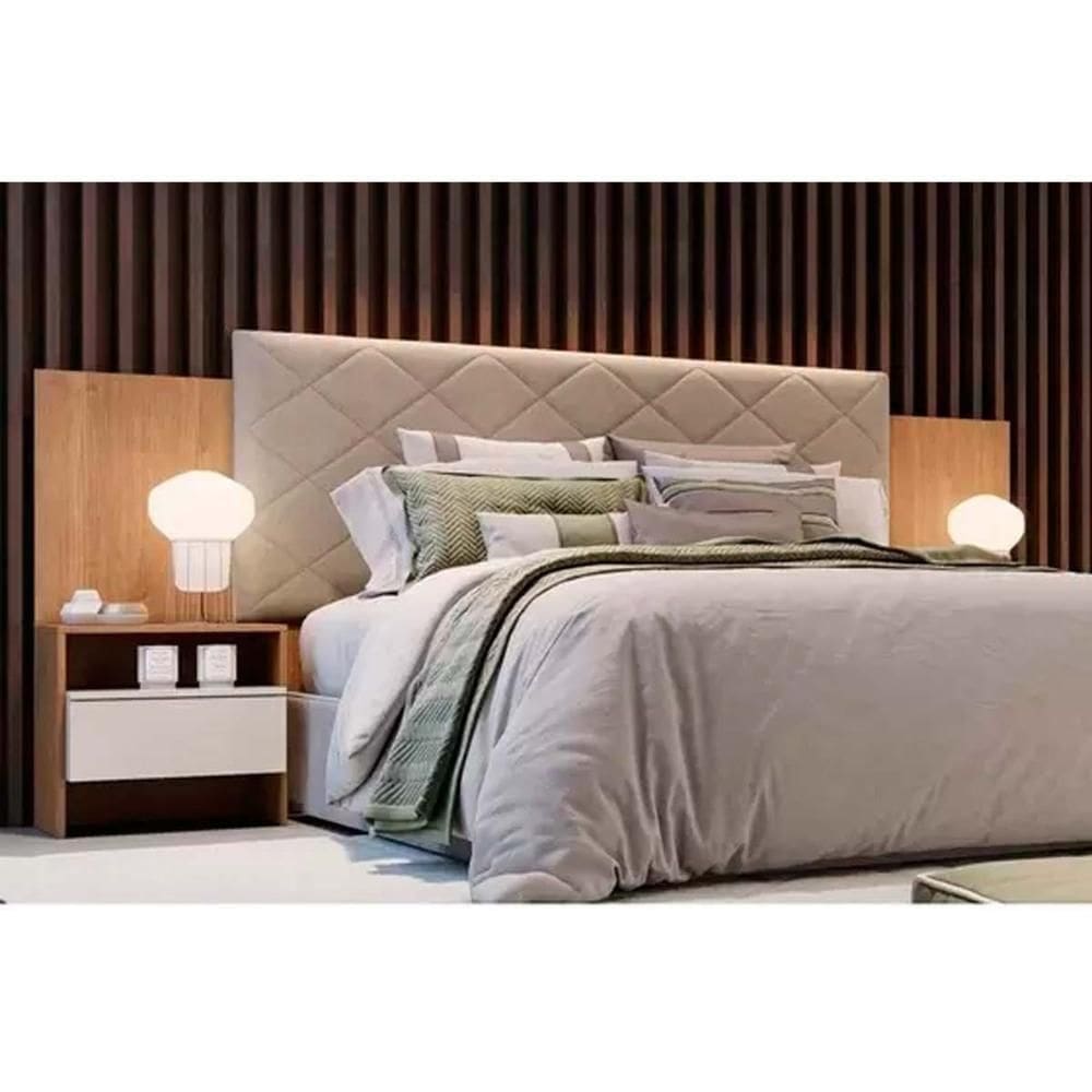 Painel Cama Box Madeirado Cor Cumaru-fendi Casal Everest Plus 2 Mesas C- 2 Gavetas Cumaru-fendi - Novo Horizonte