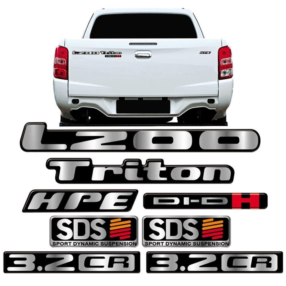 Kit Adesivos Emblemas Mitsubishi L200 Triton 3.2 Cr Resinado Cromado