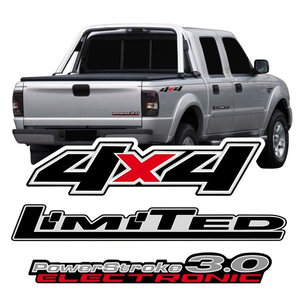 Kit Emblema Adesivo Ford Ranger 3.0 4x4 Limited 2008 Preta