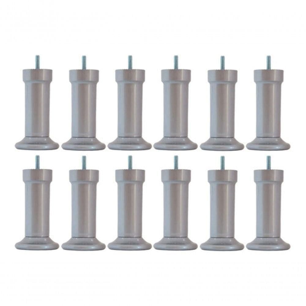 Kit Com 12 Pés Para Cama Box Ou Baú Queen King Size Plástico Ultra Resistente Varian Cinza 13cm Altura