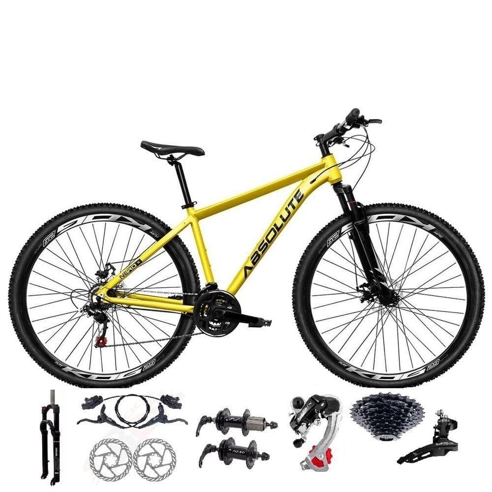 Bicicleta Aro 29 Absolute Nero 5 Câmbios Shimano 24v K7 Freios Hidráulicos Garfo Trava - Amarelo