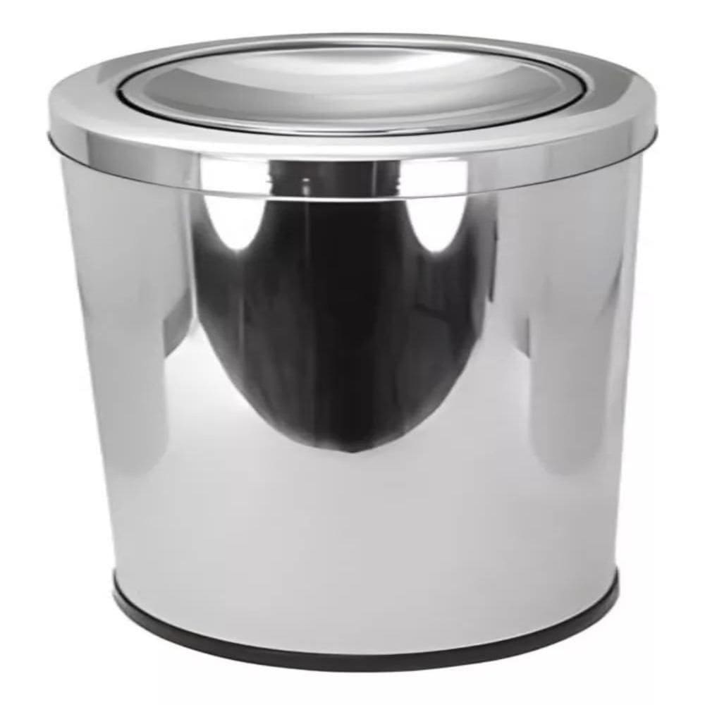 Lixeira Inox Basculante 30 Litros Grande Cesto De Lixo Tampa Giratoria Escritorio Banheiro Cozinha Prata