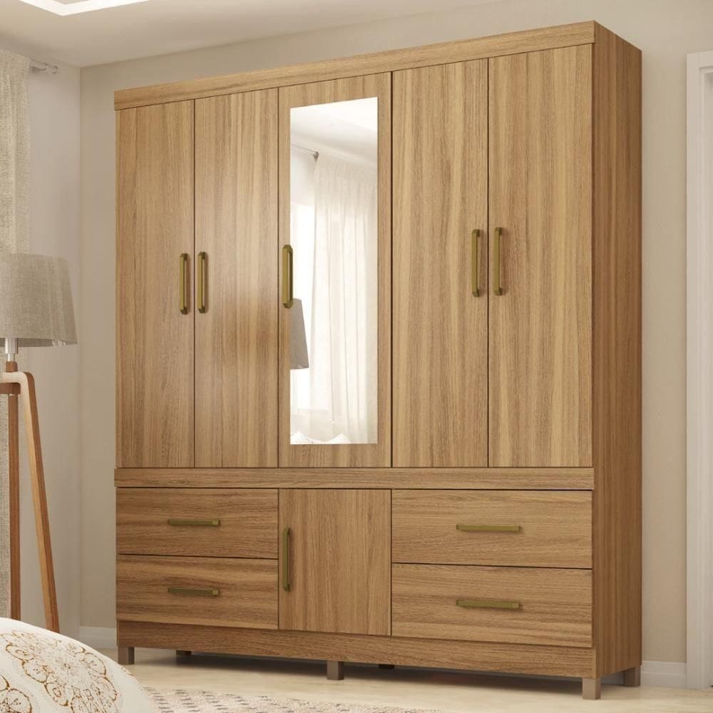 Guarda Roupa Casal 6 Portas Com Espelho E 4 Gavetas Guarujá Amêndola Touch Amêndola Touch
