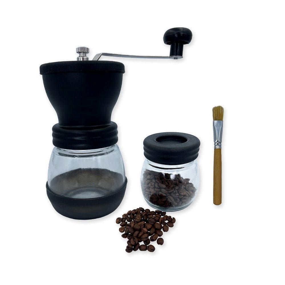 Moedor De Café Manual Premium Em Vidro, Plástico E Inox Com Mecanismo De Cerâmica Cor Preto