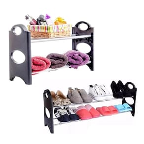 Sapateira 12 Pares Grande Ampliavel Empilhavel Estante Desmontavel 4 Prateleiras Em Aluminio Organizadora Preta