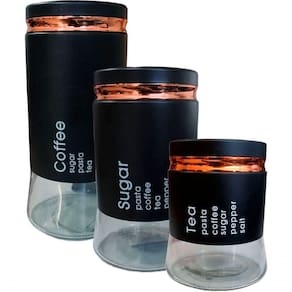 Kit 3 Potes Hermético Coffee Tea Sugar Grande Pequeno Médio