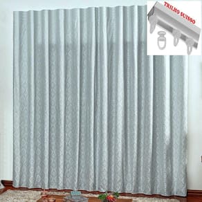 Cortina Em Jacquard Bahamas 4,00 X 2,70 Para Trilho Suisso - Cinza Claro
