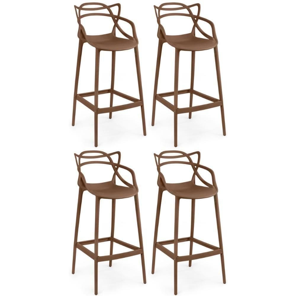 Kit 4 Banquetas Allegra Com Encosto Design Cozinha/bancada - Marrom