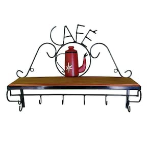 Prateleira De Café Porta Tempero 60cm Tema Bule Vermelho Sudeste Rústico