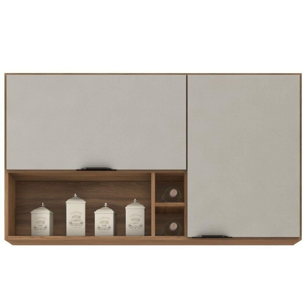 Armário Aéreo Firenze 120cm 2 Portas Com Nicho E Adega 94221 Amendola Touch E Nude  Tx